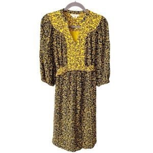 Boden Dress Women's 6 Ariadne Olive Branch Print Navy Yellow Boho Bohemian